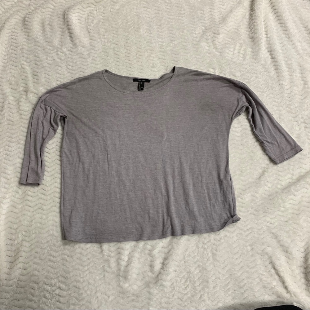 F21 boxy 3/4 sleeve small purple grey t shirt